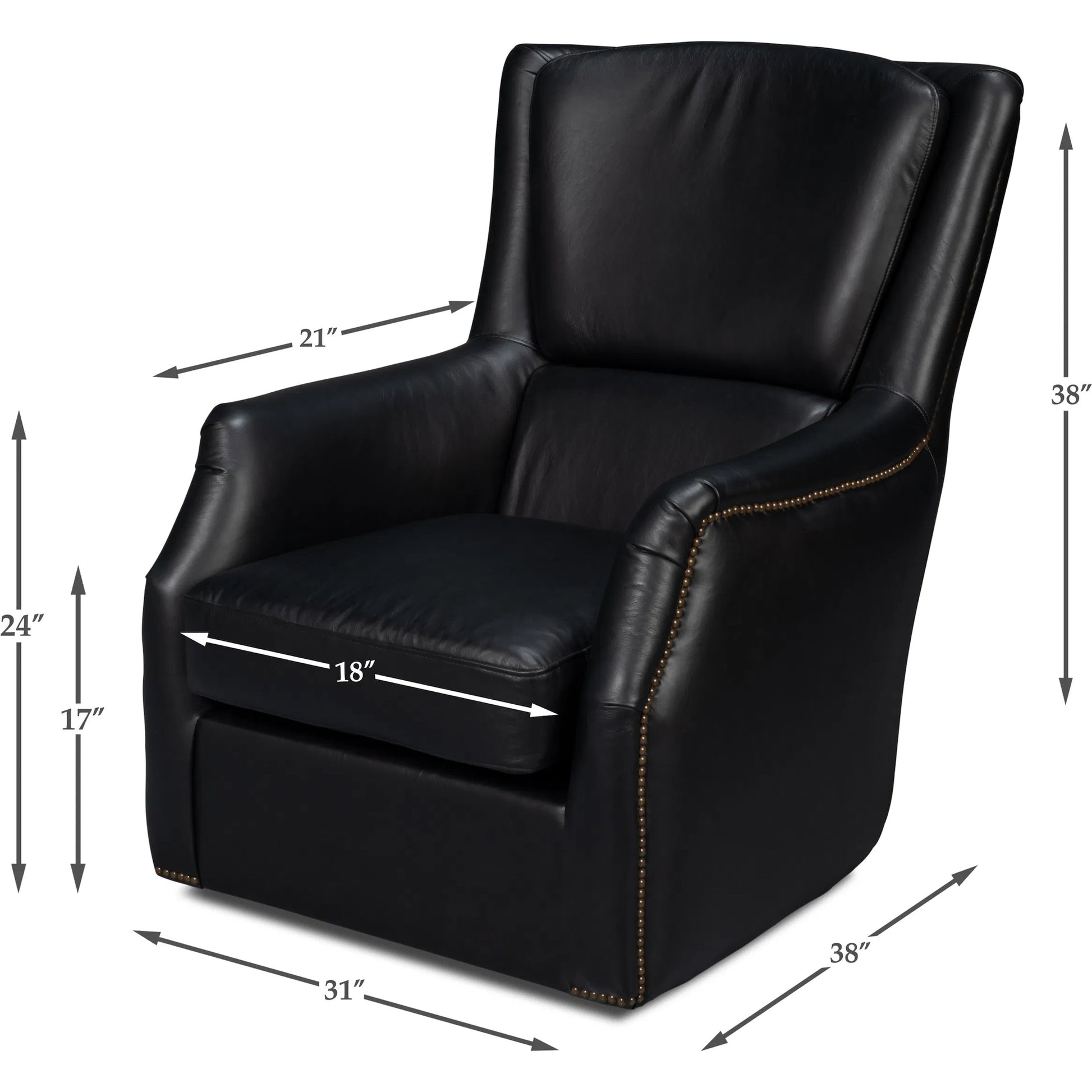 Baker Leather Swivel Chair by Sarreid Ltd.. Made from wood, nailhead, leather in a transitional style.