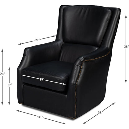 Baker Leather Swivel Chair by Sarreid Ltd.. Made from wood, nailhead, leather in a transitional style.