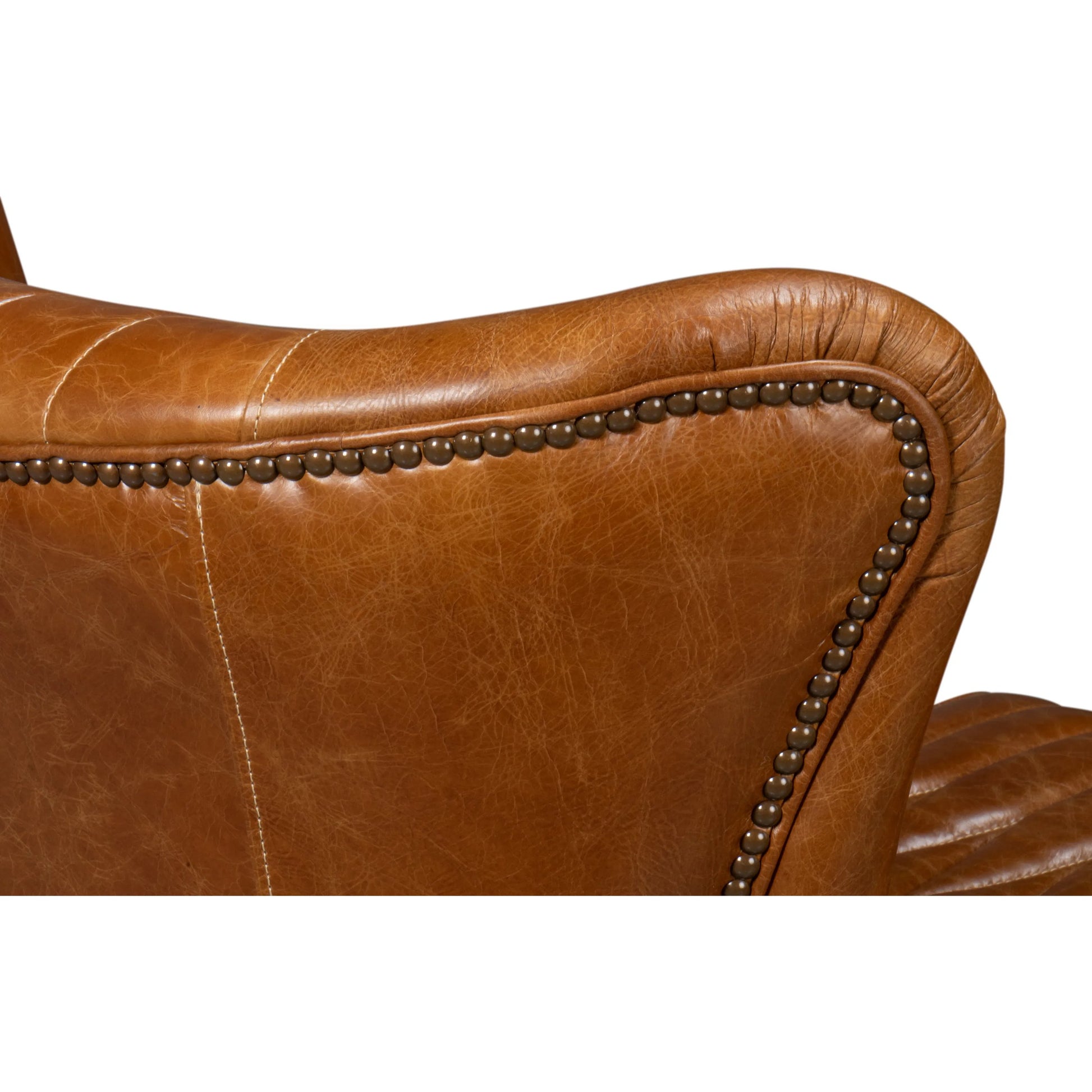 Bugatti Leather Swivel Chair by Sarreid Ltd.. Made from wood, nailhead, leather in a transitional style.