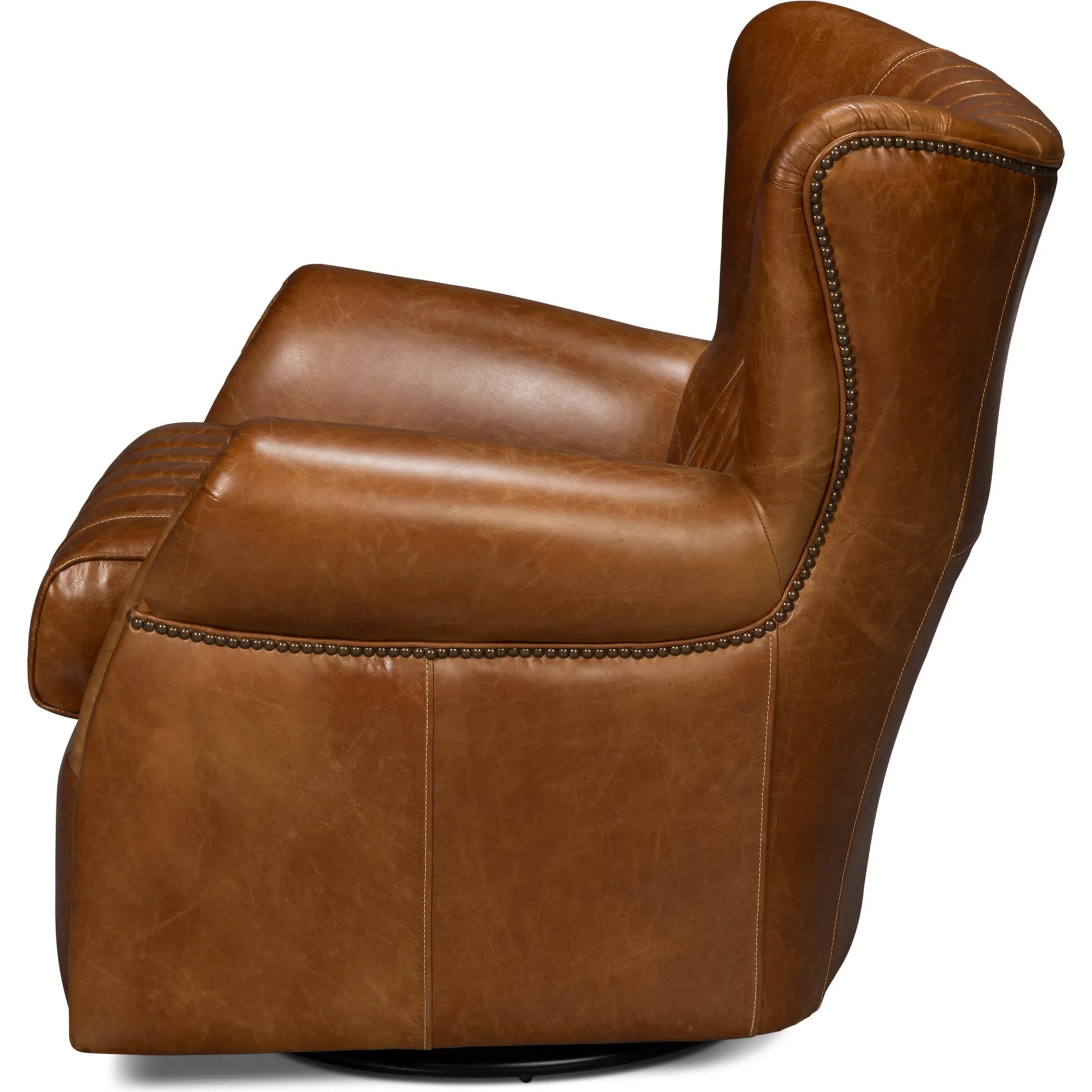 Bugatti Leather Swivel Chair by Sarreid Ltd.. Made from wood, nailhead, leather in a transitional style.