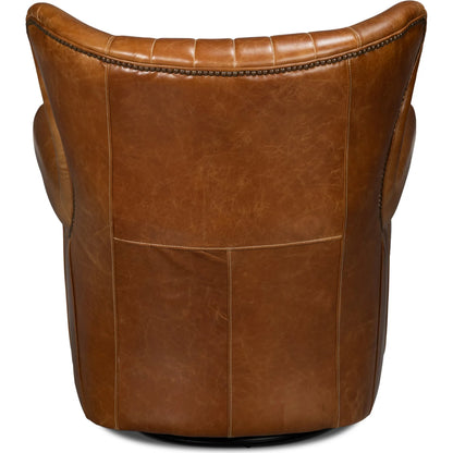 Bugatti Leather Swivel Chair by Sarreid Ltd.. Made from wood, nailhead, leather in a transitional style.