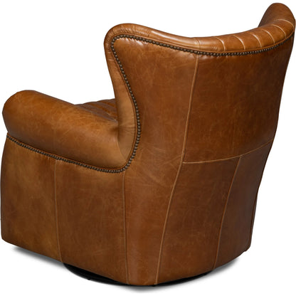 Bugatti Leather Swivel Chair by Sarreid Ltd.. Made from wood, nailhead, leather in a transitional style.