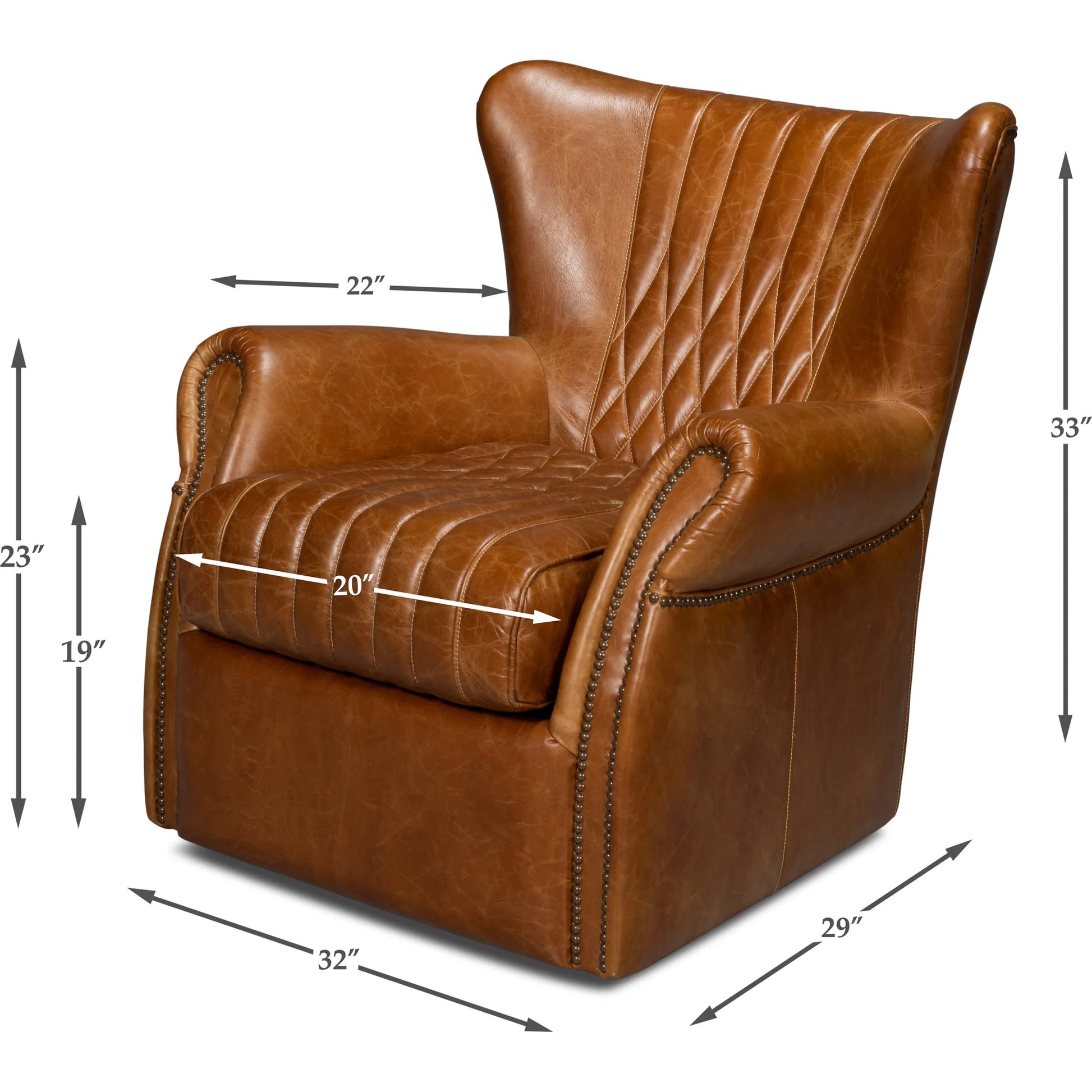 Bugatti Leather Swivel Chair by Sarreid Ltd.. Made from wood, nailhead, leather in a transitional style.