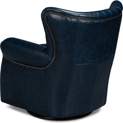 Bugatti Leather Swivel Chair by Sarreid Ltd.. Made from wood, nailhead, leather in a transitional style.