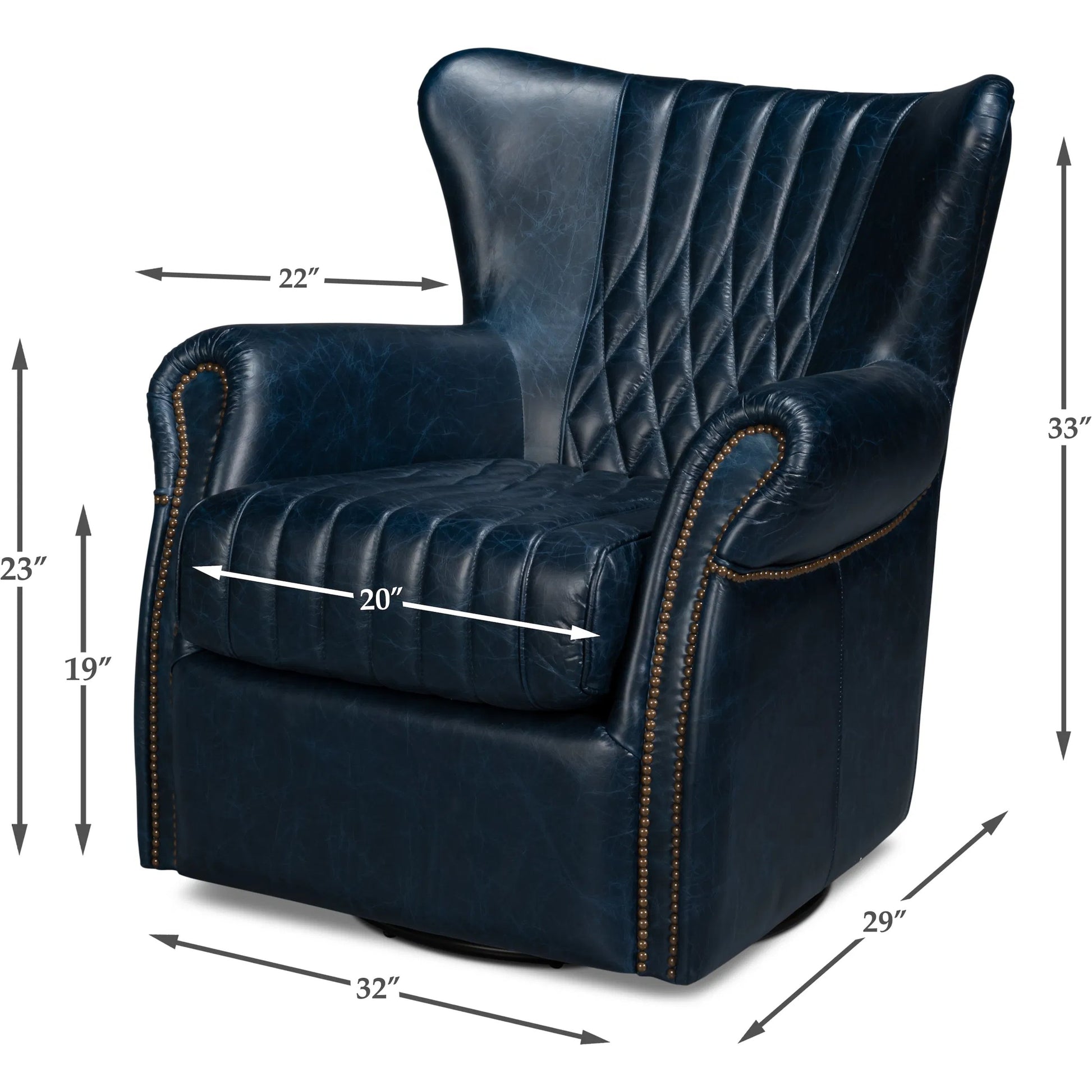 Bugatti Leather Swivel Chair by Sarreid Ltd.. Made from wood, nailhead, leather in a transitional style.