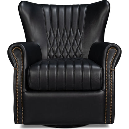 Bugatti Leather Swivel Chair by Sarreid Ltd.. Made from wood, nailhead, leather in a transitional style.