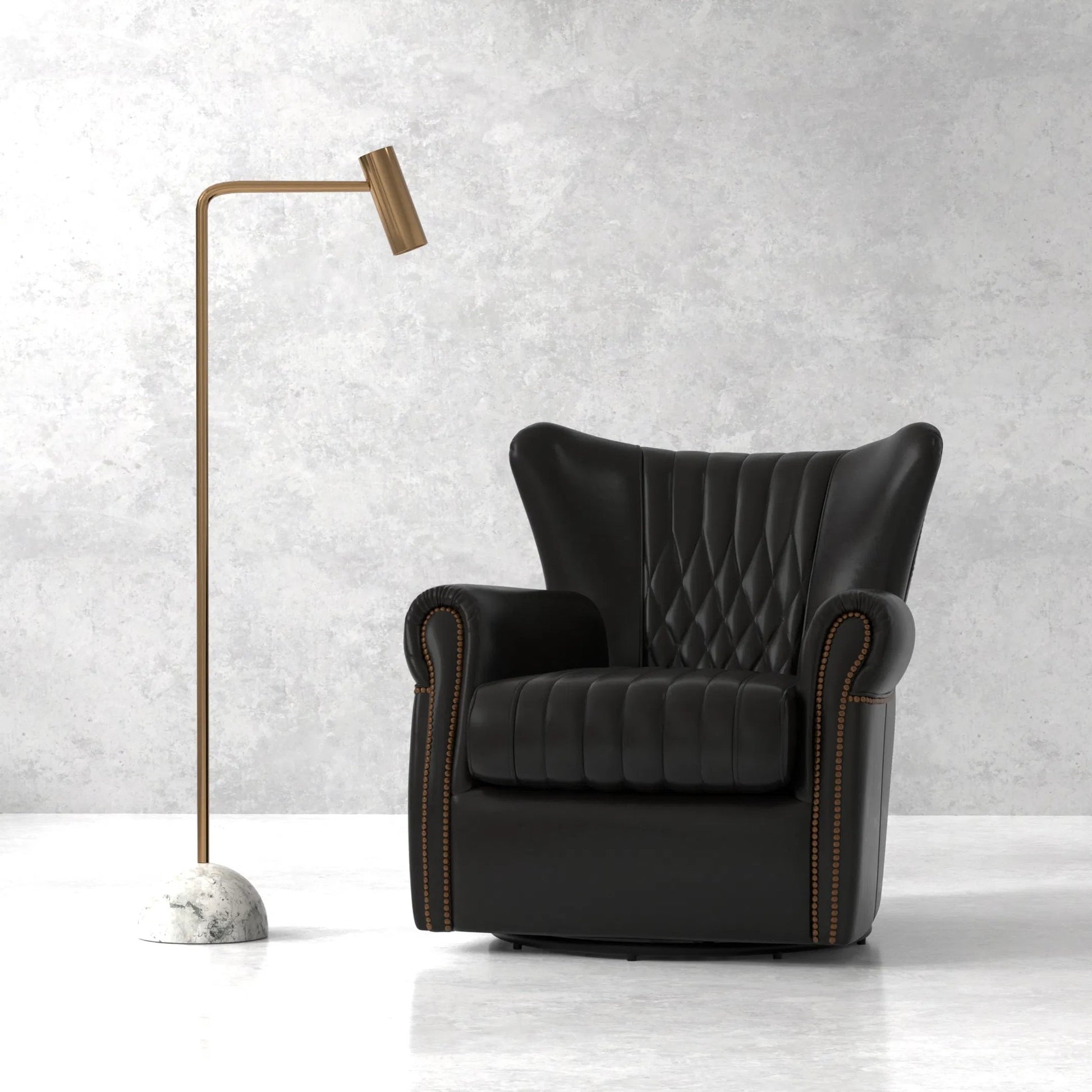 Bugatti Leather Swivel Chair by Sarreid Ltd.. Made from wood, nailhead, leather in a transitional style.