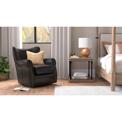 Bugatti Leather Swivel Chair by Sarreid Ltd.. Made from wood, nailhead, leather in a transitional style.
