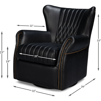 Bugatti Leather Swivel Chair by Sarreid Ltd.. Made from wood, nailhead, leather in a transitional style.