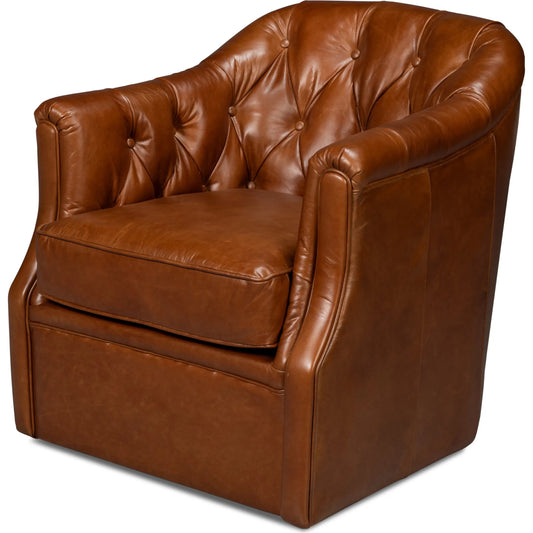 Coolidge Leather Swivel Chair by Sarreid Ltd.. Made from wood, nailhead, leather in a transitional style.