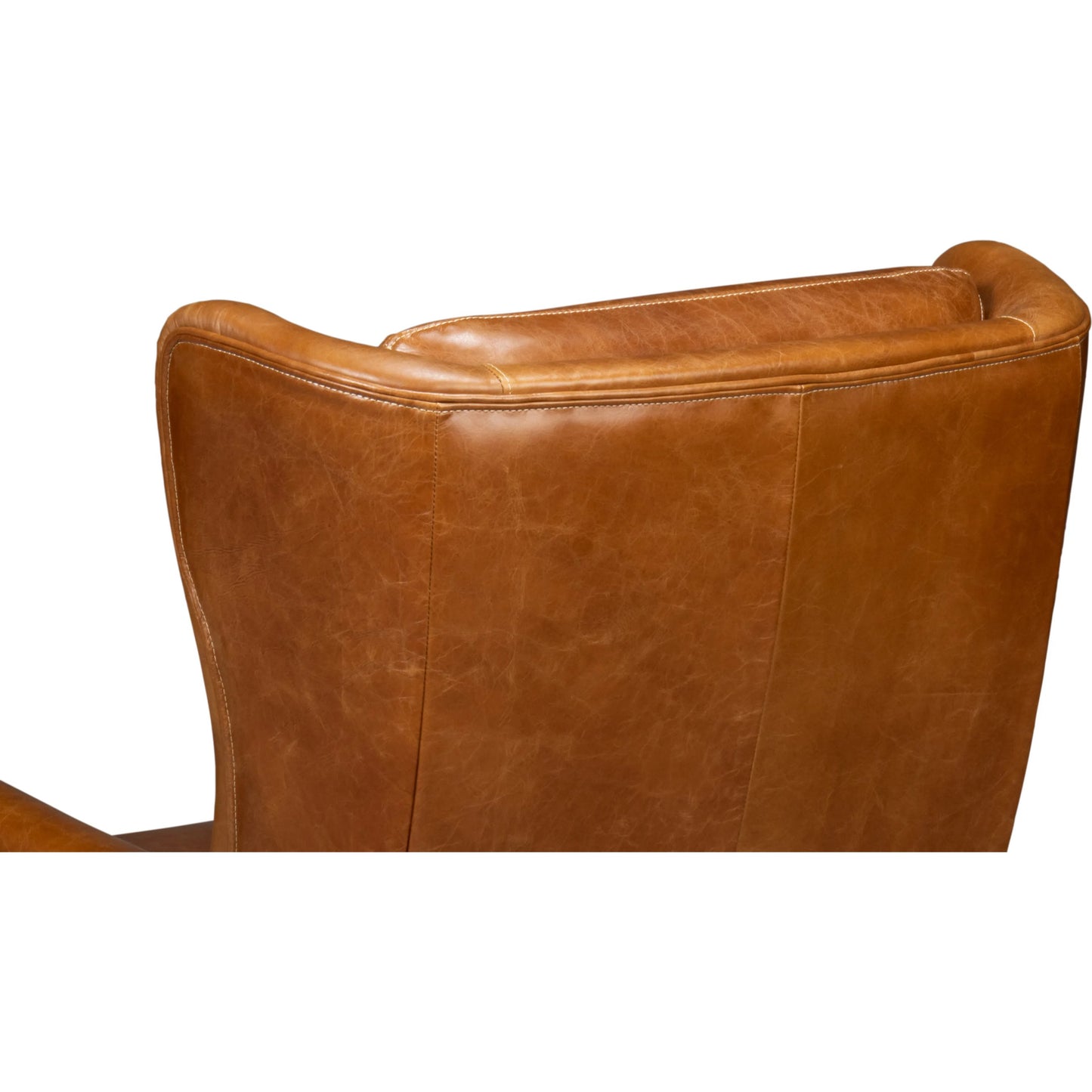 012 SI-2238683 | Closeup | Elite Wing Lounge Chair by Sarreid Ltd.. Made from rubber wood, top grain cow leather in a rustic style.