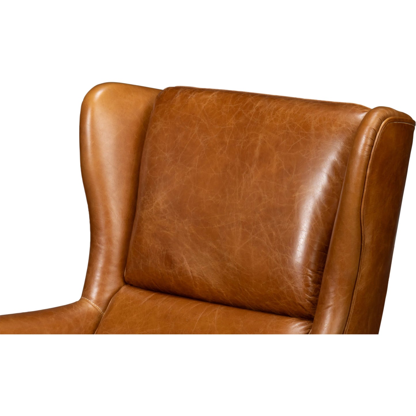 011 SI-2238683 | Closeup | Elite Wing Lounge Chair by Sarreid Ltd.. Made from rubber wood, top grain cow leather in a rustic style.
