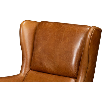 Elite Wing Lounge Chair by Sarreid Ltd.. Made from rubber wood, top grain cow leather in a rustic style.