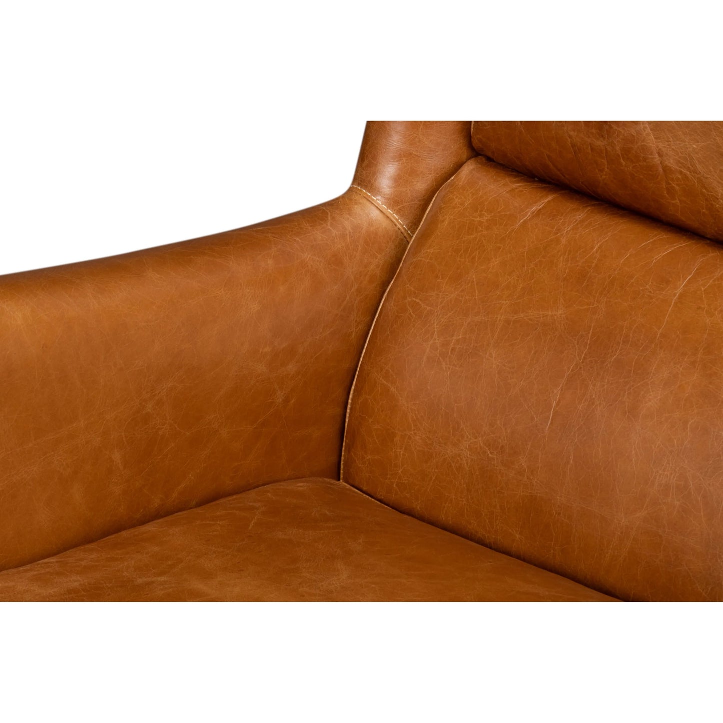 010 SI-2238683 | Closeup | Elite Wing Lounge Chair by Sarreid Ltd.. Made from rubber wood, top grain cow leather in a rustic style.
