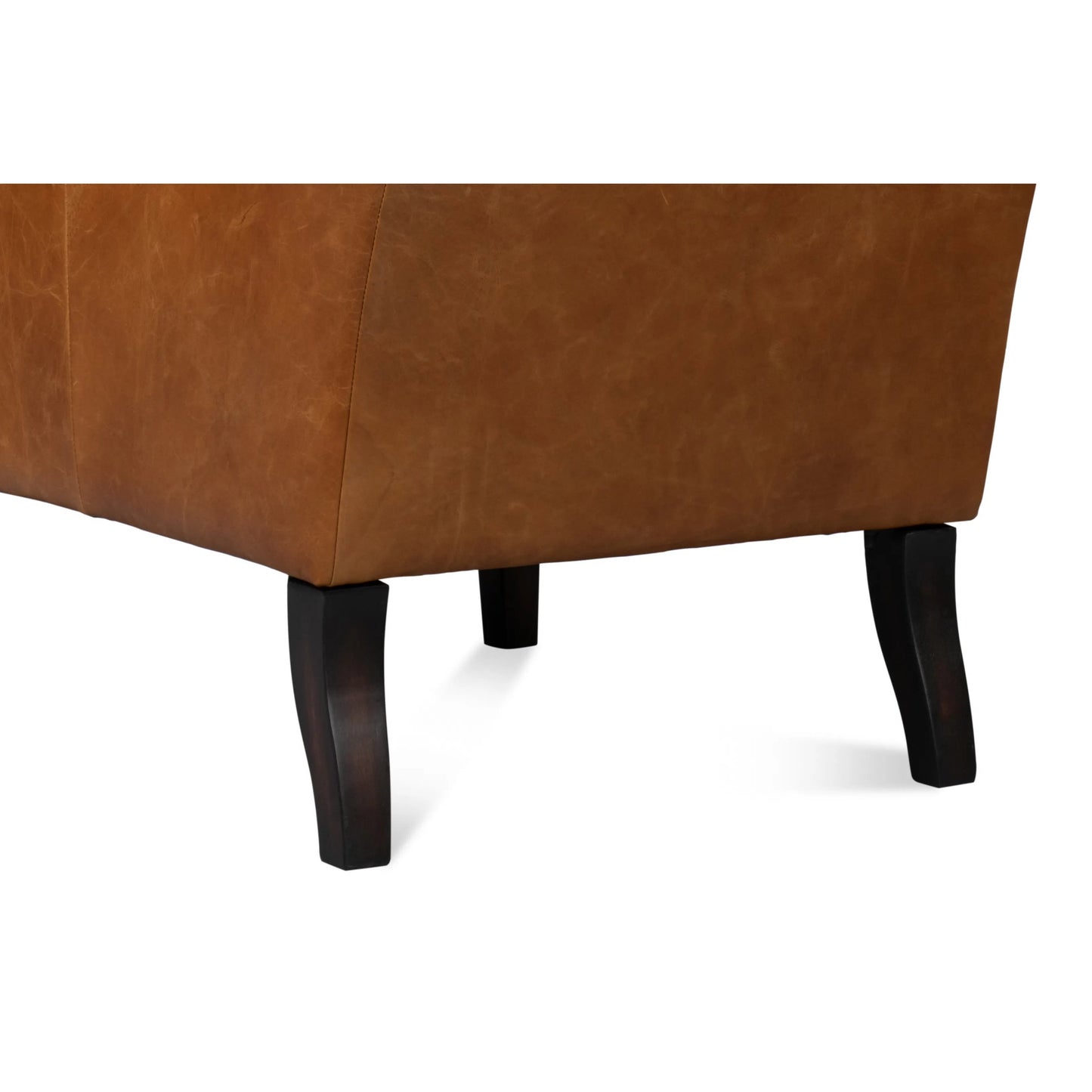 016 SI-2238683 | Closeup | Elite Wing Lounge Chair by Sarreid Ltd.. Made from rubber wood, top grain cow leather in a rustic style.