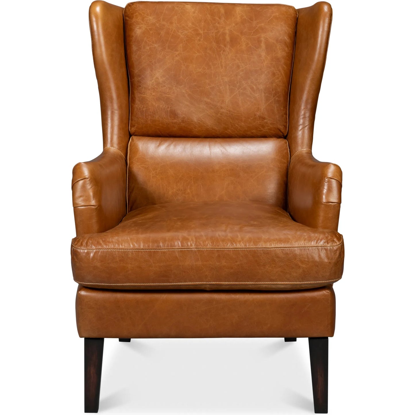 018 SI-2238683 | Additional Silo | Elite Wing Lounge Chair by Sarreid Ltd.. Made from rubber wood, top grain cow leather in a rustic style.