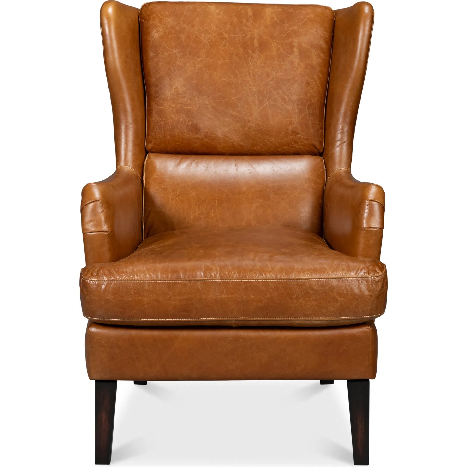Elite Wing Lounge Chair by Sarreid Ltd.. Made from rubber wood, top grain cow leather in a rustic style.