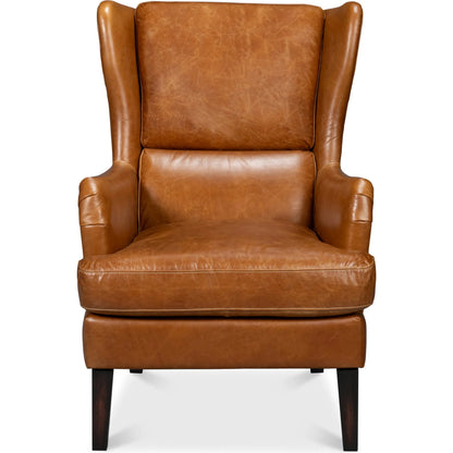 Elite Wing Lounge Chair by Sarreid Ltd.. Made from rubber wood, top grain cow leather in a rustic style.