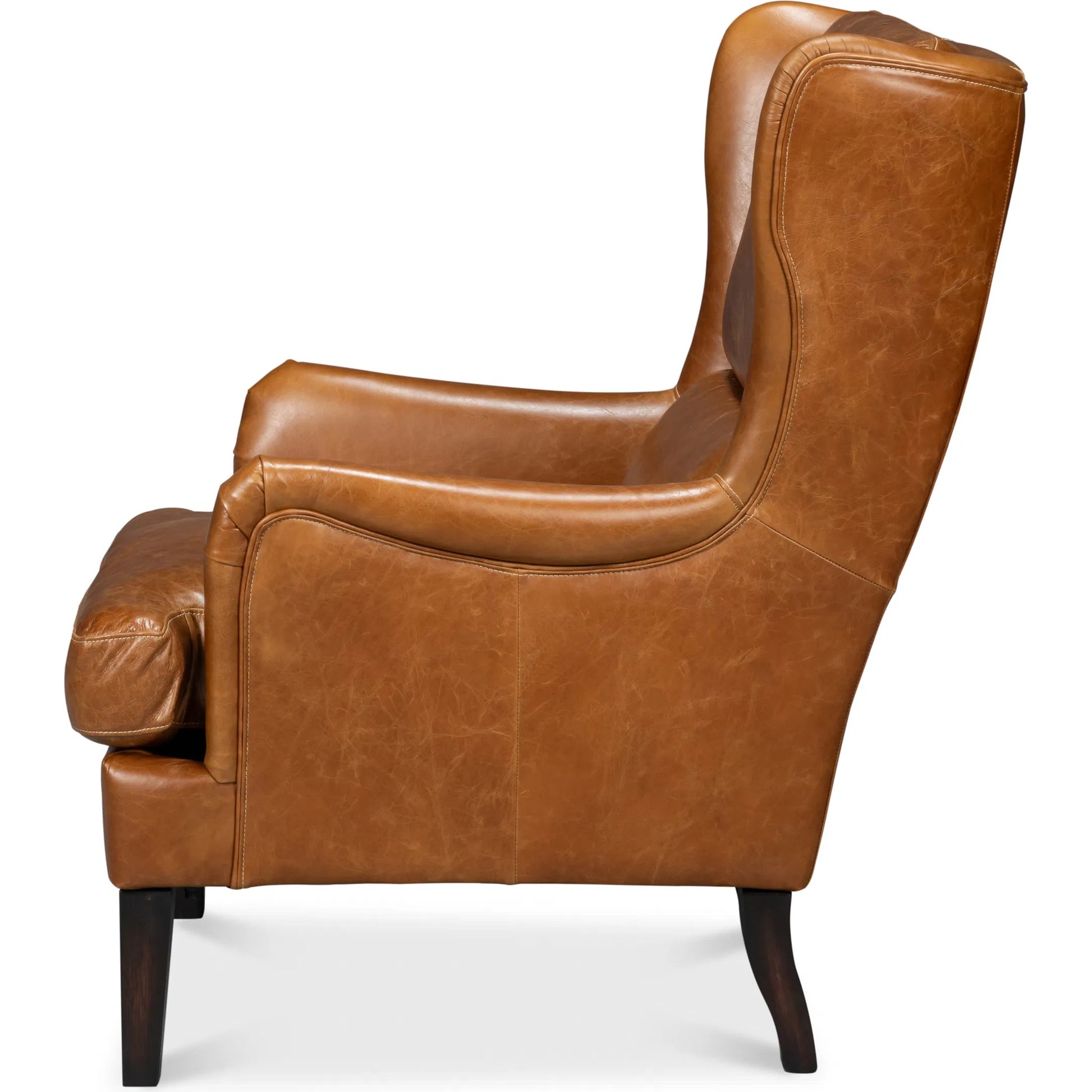 Elite Wing Lounge Chair by Sarreid Ltd.. Made from rubber wood, top grain cow leather in a rustic style.