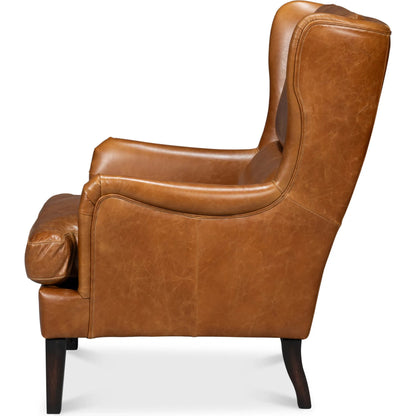 Elite Wing Lounge Chair by Sarreid Ltd.. Made from rubber wood, top grain cow leather in a rustic style.