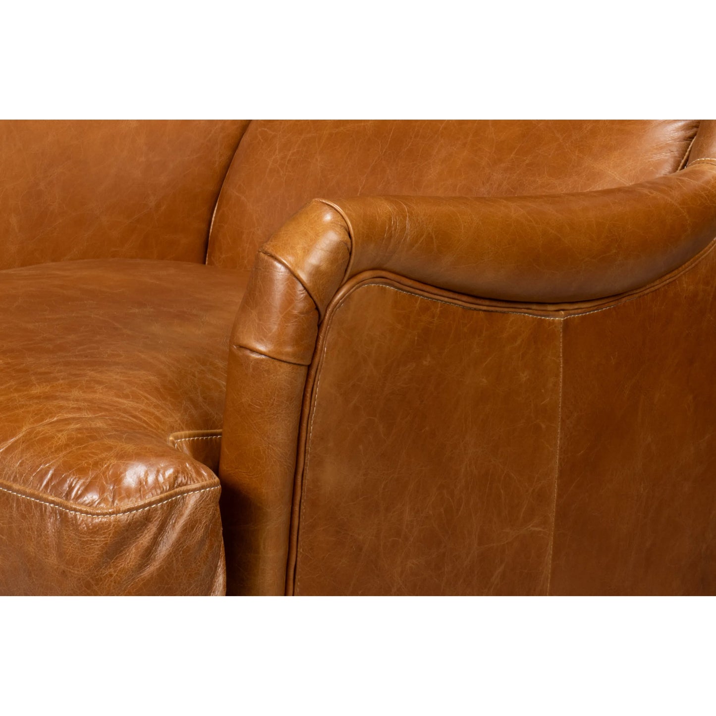 015 SI-2238683 | Closeup | Elite Wing Lounge Chair by Sarreid Ltd.. Made from rubber wood, top grain cow leather in a rustic style.