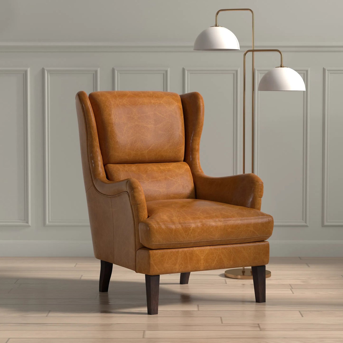 042 SI-2238683 | Lifestyle | Elite Wing Lounge Chair by Sarreid Ltd.. Made from rubber wood, top grain cow leather in a rustic style.