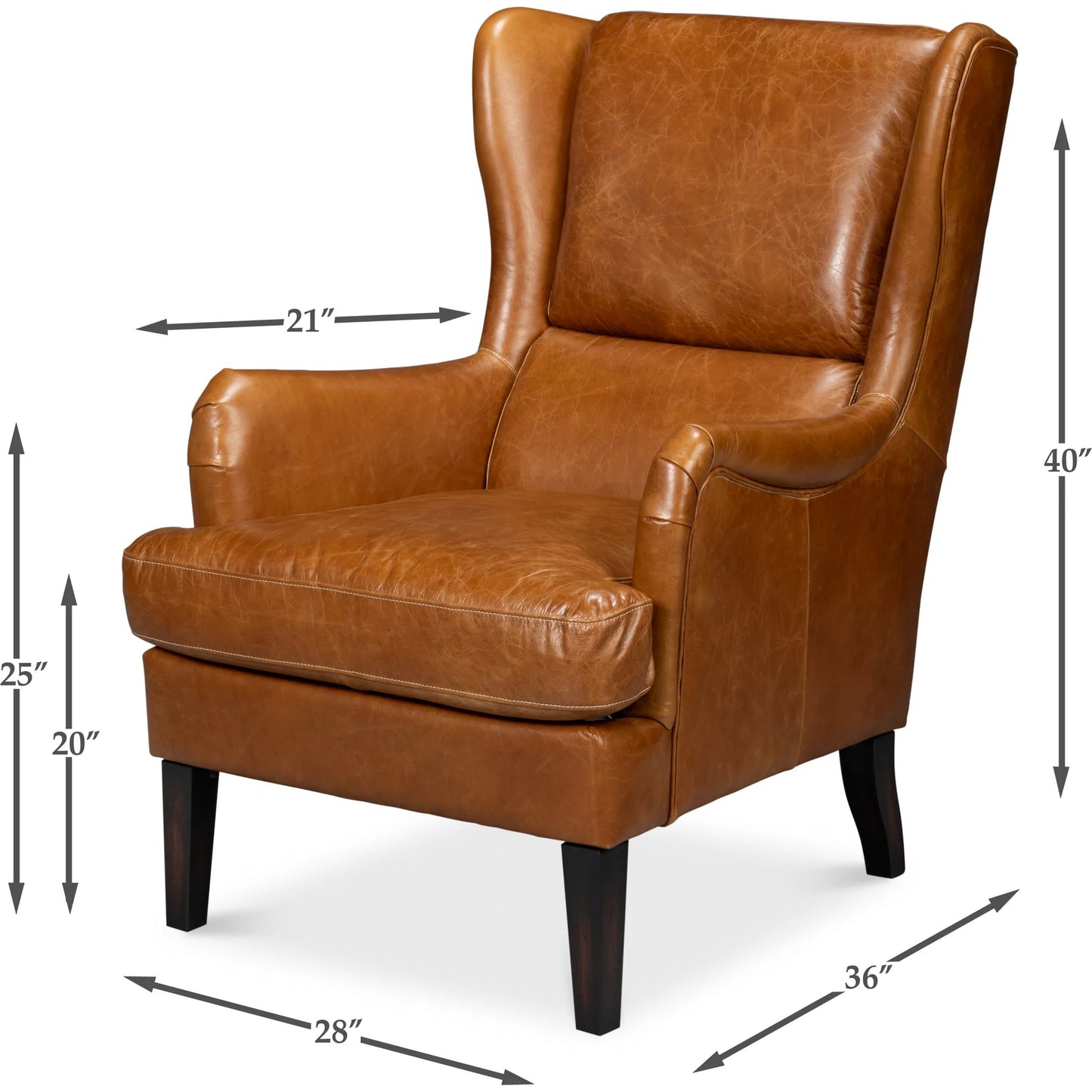 047 SI-2238683 | Additional Silo | Elite Wing Lounge Chair by Sarreid Ltd.. Made from rubber wood, top grain cow leather in a rustic style.
