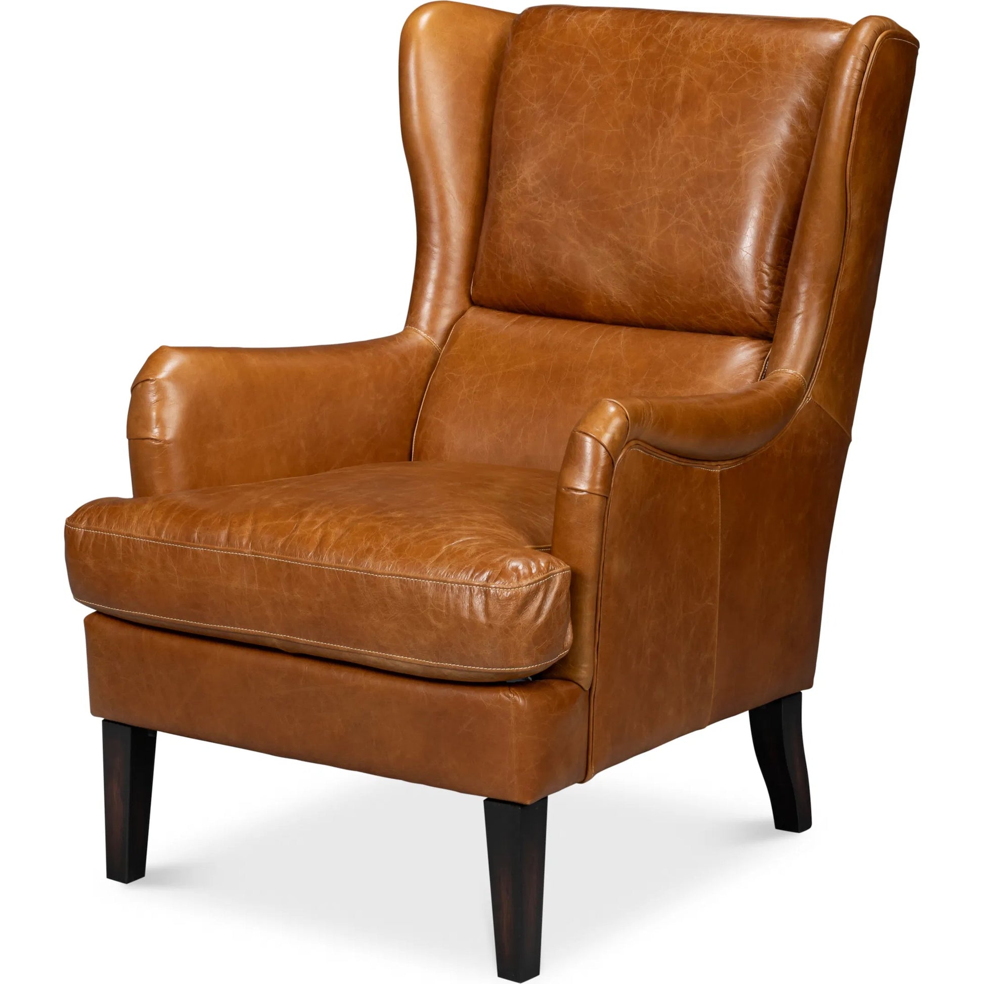 Elite Wing Lounge Chair by Sarreid Ltd.. Made from rubber wood, top grain cow leather in a rustic style.
