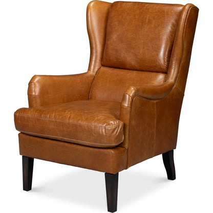 Elite Wing Lounge Chair by Sarreid Ltd.. Made from rubber wood, top grain cow leather in a rustic style.