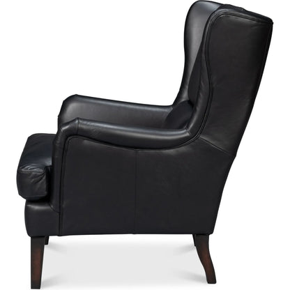 Elite Wing Lounge Chair by Sarreid Ltd.. Made from rubber wood, top grain cow leather in a rustic style.
