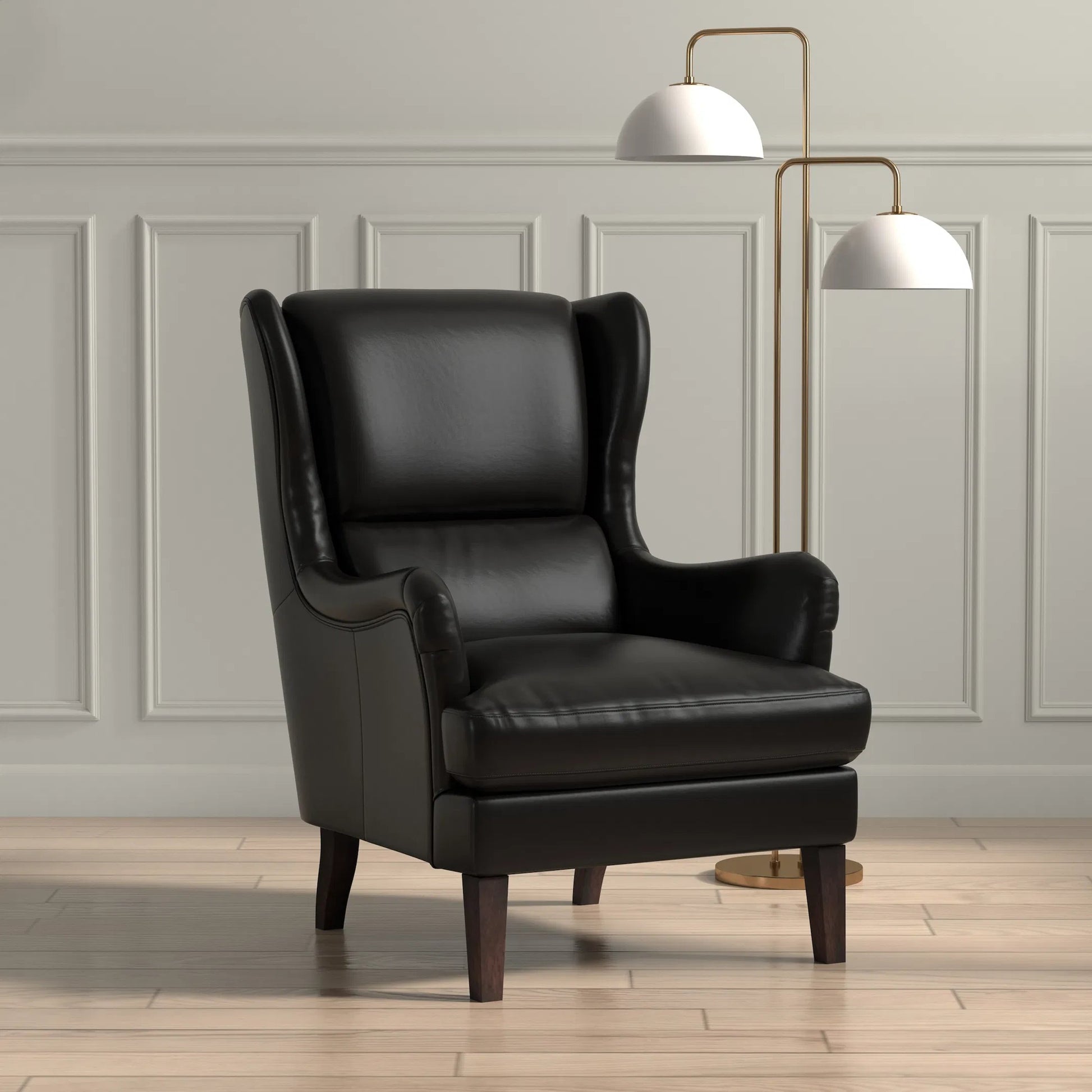 Elite Wing Lounge Chair by Sarreid Ltd.. Made from rubber wood, top grain cow leather in a rustic style.