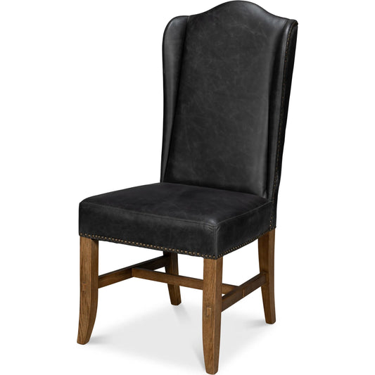 Mercado High Back Dining Chair by Sarreid Ltd.. Made from top grain leather in a unique style.