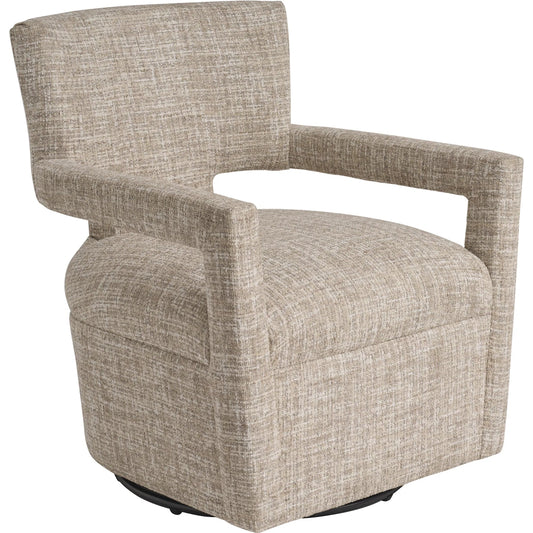 Woodside Swivel Chair by Barclay Butera in beige, tan. Made from mahogany, fabric in a unique style.