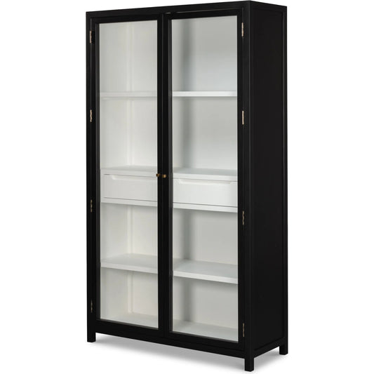Walker Bookcase by Sarreid Ltd. in black. Made from birch, ash veneer, tempered glass in a unique style.