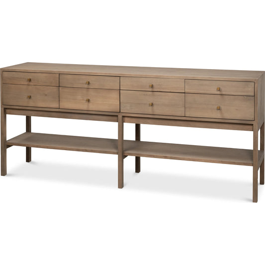 Adler Console Table by Sarreid Ltd. in light natural wash. Made from new elm in a unique style.