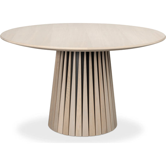 Clark Dining Table by Sarreid Ltd. in brushed light grey. Made from oak in a unique style.