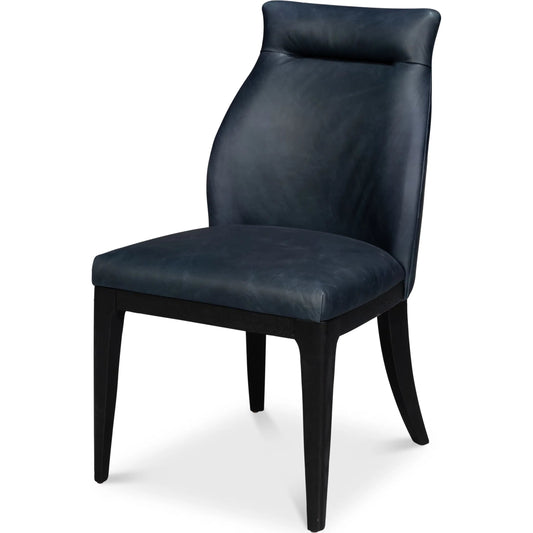 Jefferson Distilled Leather Dining Chair by Sarreid Ltd. in blue. Made from oak wood, leather in a unique style.