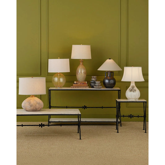 Autry Table Lamp by Currey and Company in iridescent gray. Made from ceramic in a unique style.