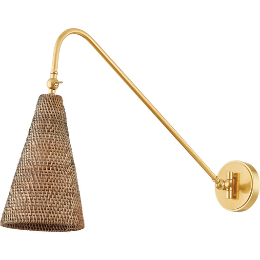 Averack Plug-In Sconce by Hudson Valley in aged brass. Made from steel in a unique style.