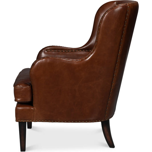 Whitney Distilled Leather Chair by Sarreid Ltd. in newark brown. Made from leather in a traditional style.