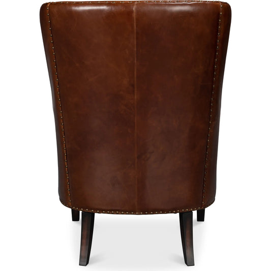 Whitney Distilled Leather Chair by Sarreid Ltd. in newark brown. Made from leather in a unique style.