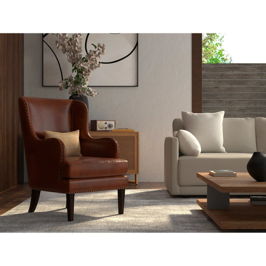 Whitney Distilled Leather Chair by Sarreid Ltd. in newark brown. Made from leather in a unique style.