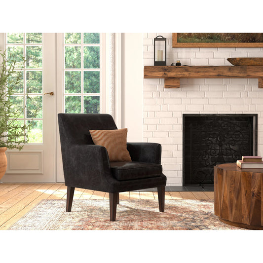 Royalton Distilled Leather Chair by Sarreid Ltd. in ebony black. Made from leather in a unique style.