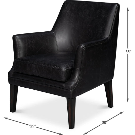 Royalton Distilled Leather Chair by Sarreid Ltd. in ebony black. Made from leather in a traditional style.