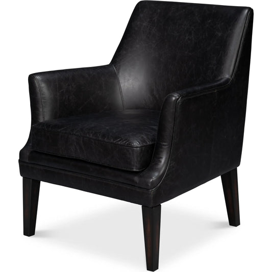 Royalton Distilled Leather Chair by Sarreid Ltd. in ebony black. Made from leather in a unique style.