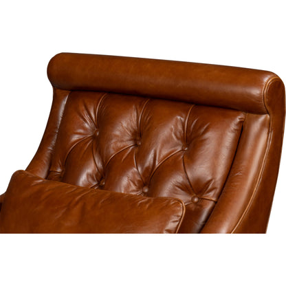 Benton Distilled Leather Chair by Sarreid Ltd. in havana brown. Made from leather in a unique style.