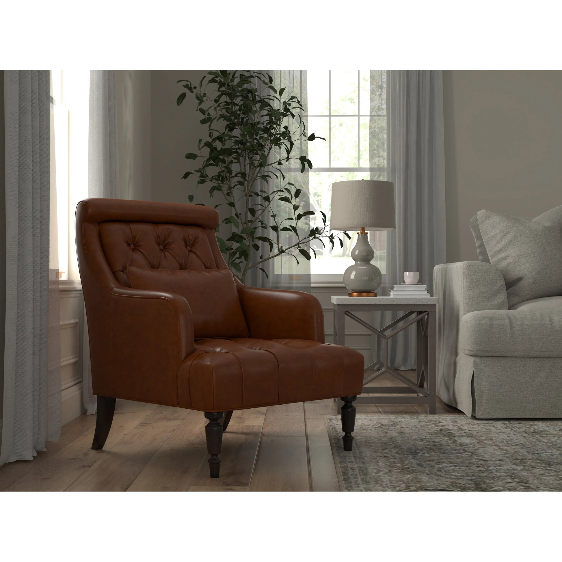 Benton Distilled Leather Chair by Sarreid Ltd. in havana brown. Made from leather in a unique style.