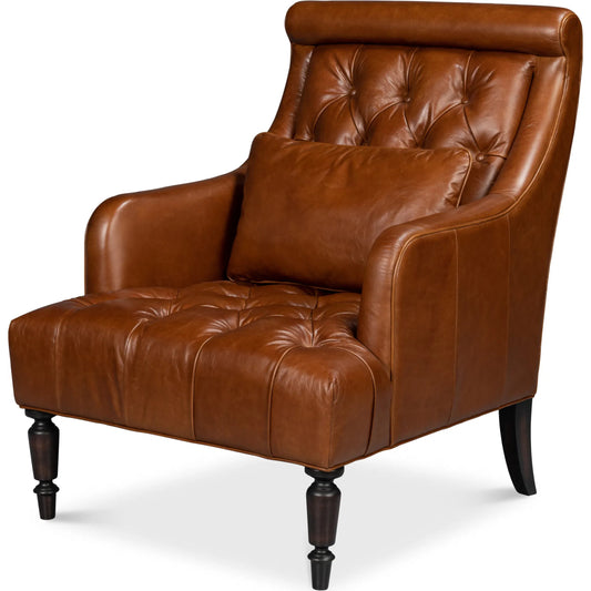 Benton Distilled Leather Chair by Sarreid Ltd. in havana brown. Made from leather in a unique style.