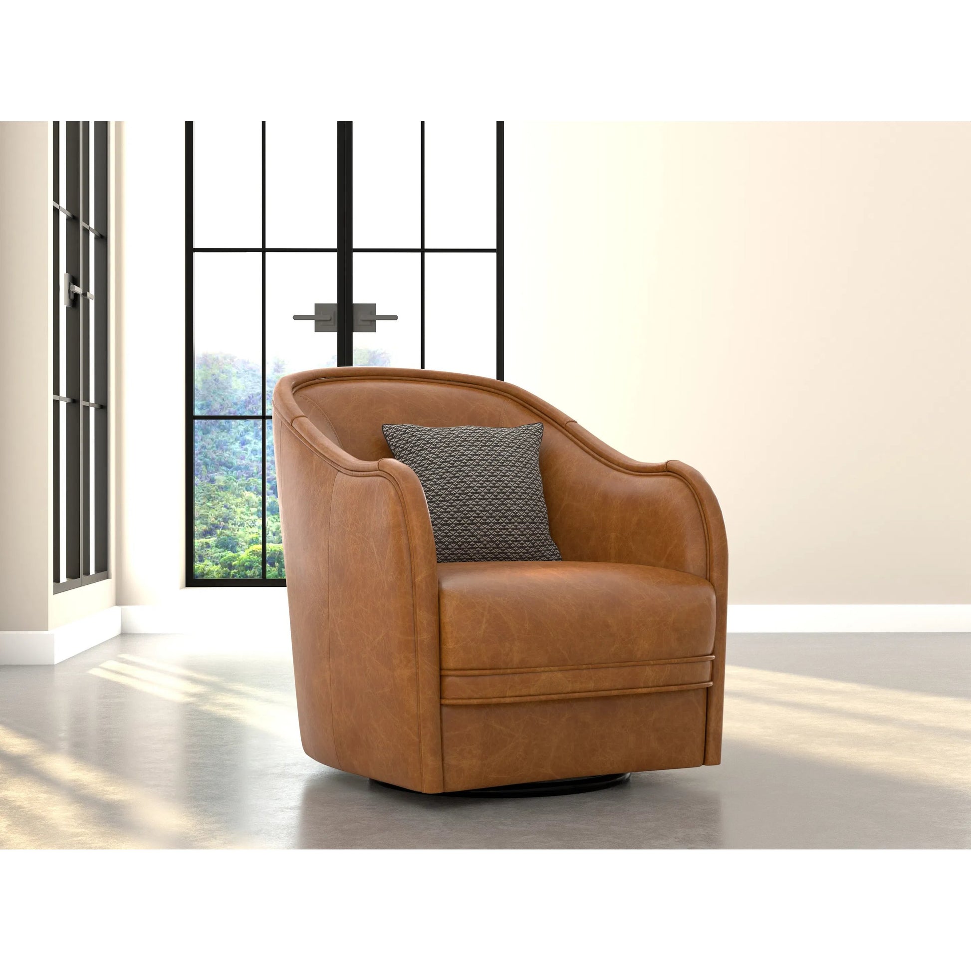 Braxton Leather Swivel Chair by Sarreid Ltd. in columbia brown. Made from wood, leather in a unique style.