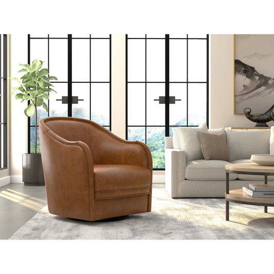 Braxton Leather Swivel Chair by Sarreid Ltd. in columbia brown. Made from wood, leather in a unique style.